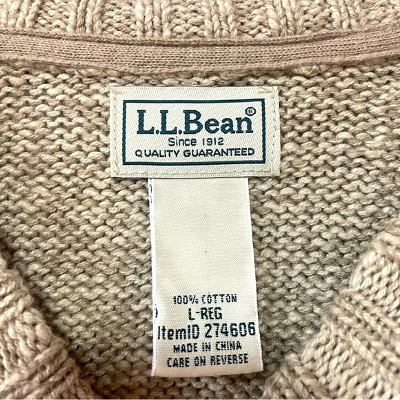 L.L. Bean Marled Tan Cream 100% Cotton Crew Sweater Sz L - Picture 3 of 5